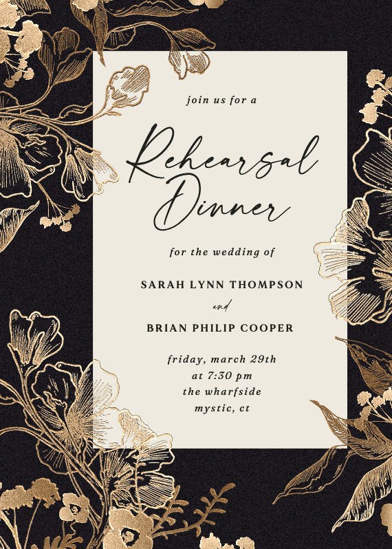 Coppery ink - rehearsal dinner party invitation