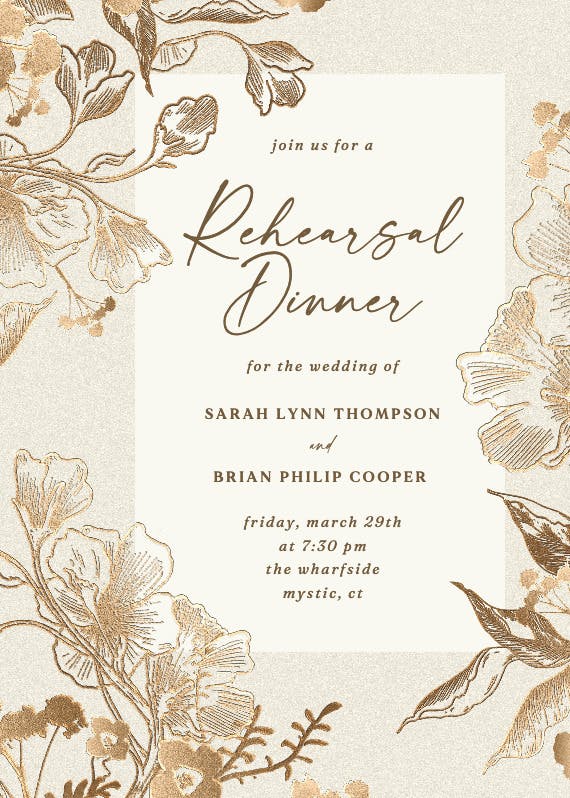 Coppery ink - rehearsal dinner party invitation