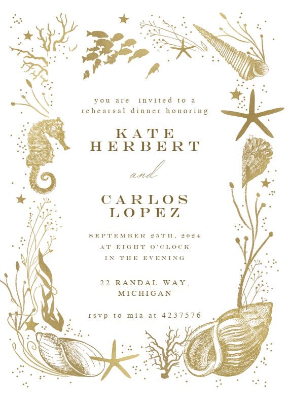 Coral reef - rehearsal dinner party invitation