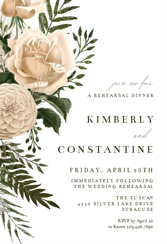 Cream bouquets - rehearsal dinner party invitation