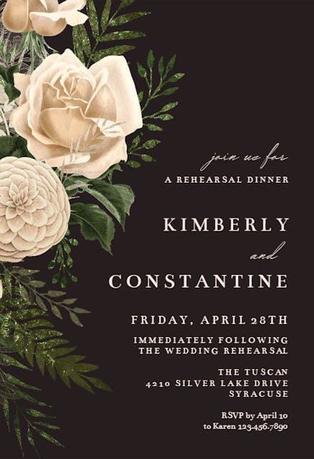 Cream bouquets - rehearsal dinner party invitation