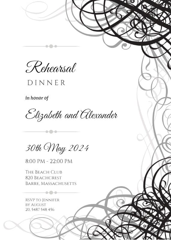 Delicate twirls - rehearsal dinner party invitation
