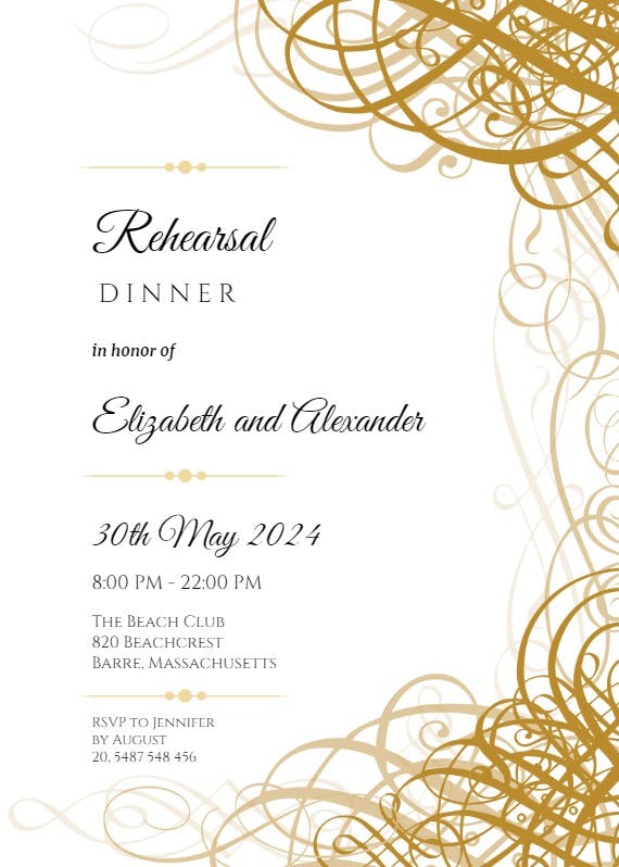 Delicate twirls - rehearsal dinner party invitation