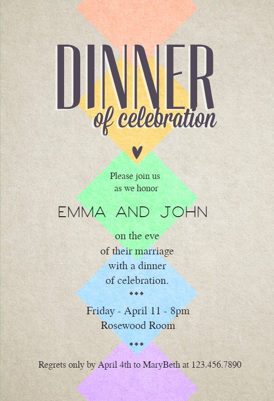 Dinner of celebration - rehearsal dinner party invitation