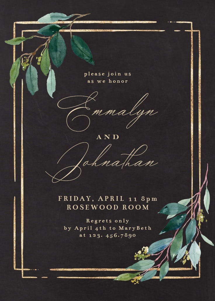 Double frame & leaves - rehearsal dinner party invitation