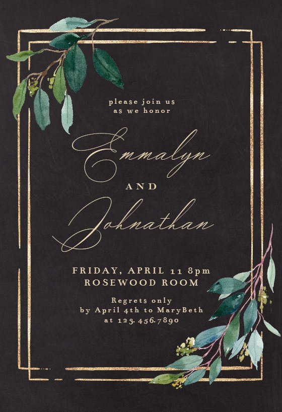 Double frame & leaves - rehearsal dinner party invitation