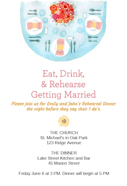 Eat Drink And Rehearse - Rehearsal Dinner Party Invitation
