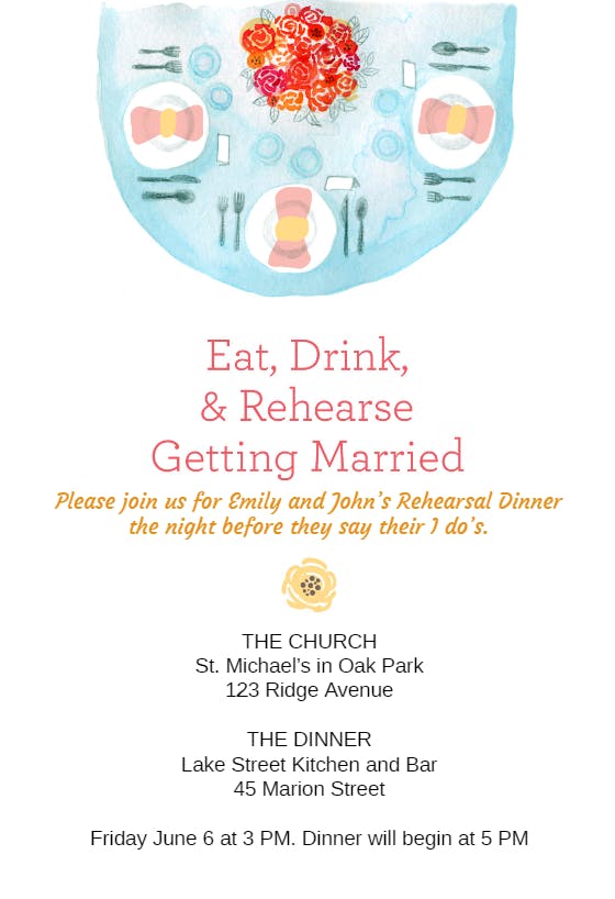 Eat drink and rehearse - rehearsal dinner party invitation