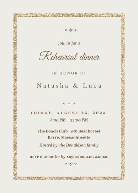 Elegant gold - rehearsal dinner party invitation