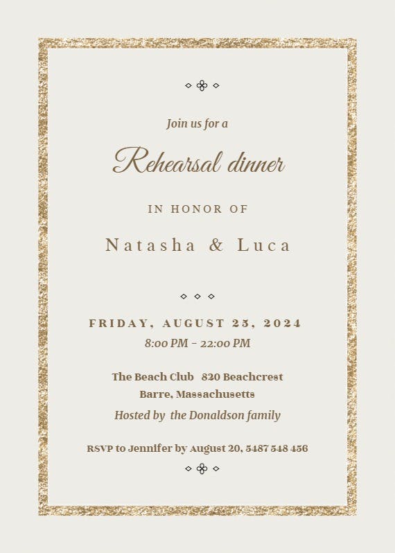 Elegant gold - rehearsal dinner party invitation