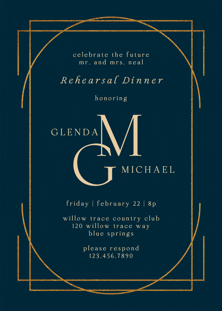 Elegant golden lines - rehearsal dinner party invitation