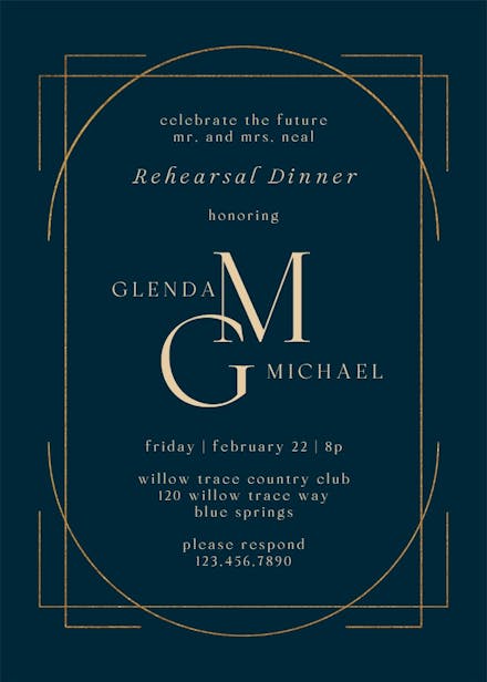Elegant golden lines - rehearsal dinner party invitation