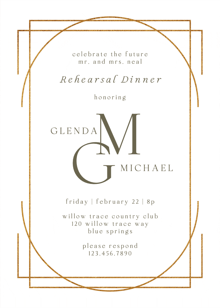 Elegant golden lines - rehearsal dinner party invitation