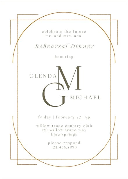 Elegant golden lines - rehearsal dinner party invitation