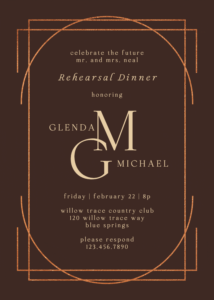 Elegant golden lines - rehearsal dinner party invitation