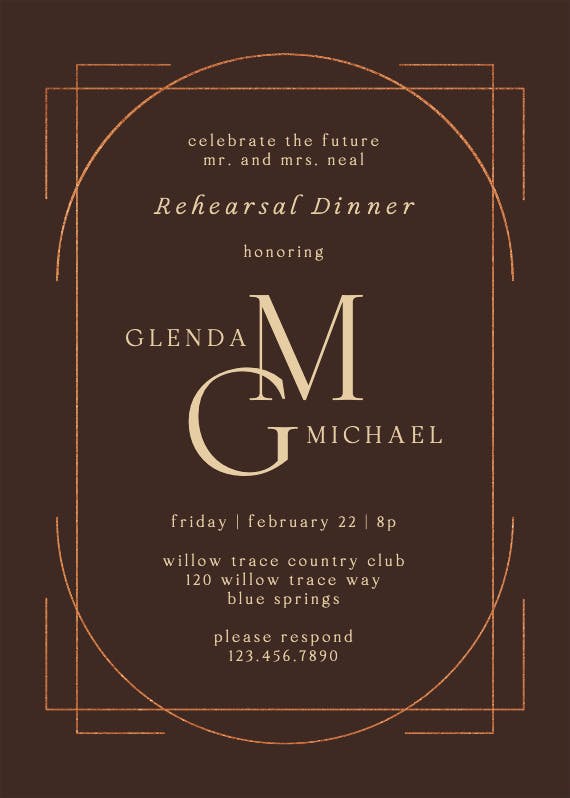 Elegant golden lines - rehearsal dinner party invitation