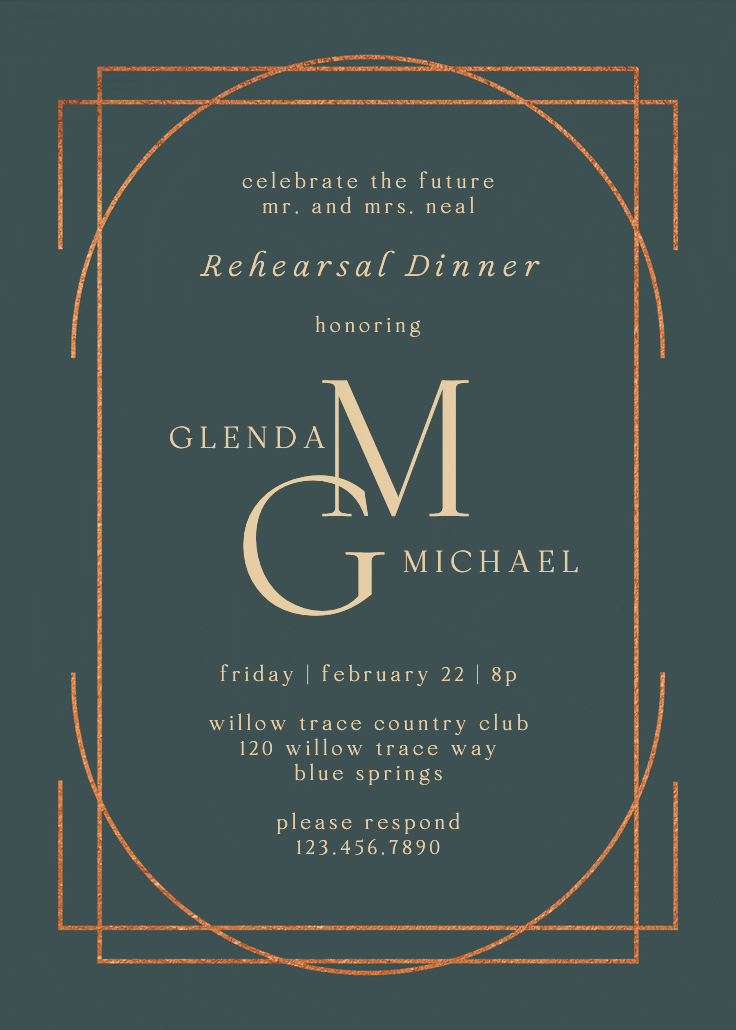 Elegant golden lines - rehearsal dinner party invitation