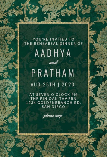 Emerald Peacock - Rehearsal Dinner Party Invitation