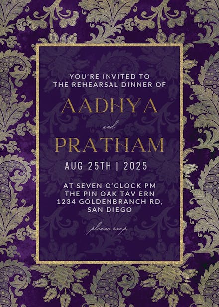 Emerald peacock - rehearsal dinner party invitation