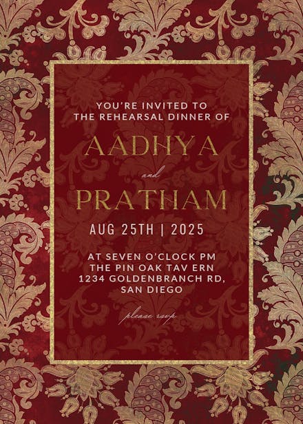 Emerald peacock - rehearsal dinner party invitation