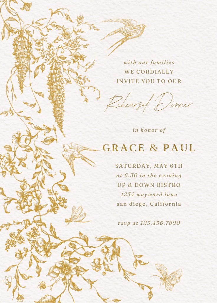 Etched autumn florals - rehearsal dinner party invitation