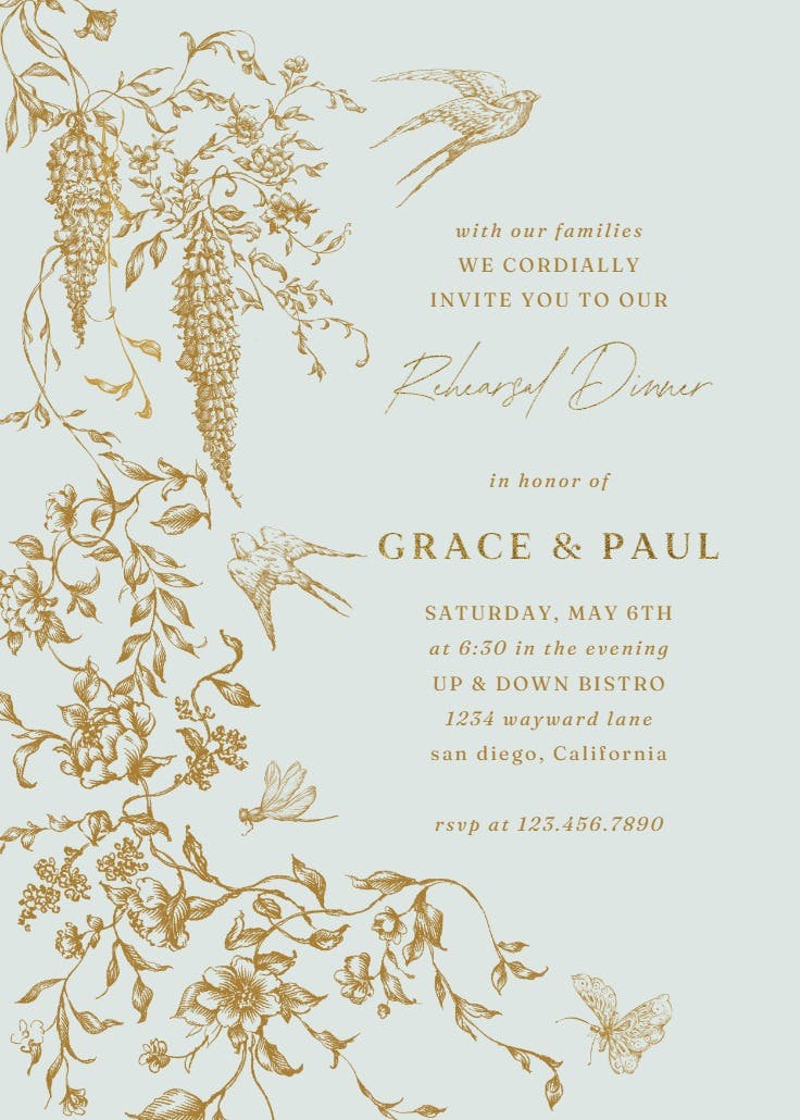 Etched autumn florals - rehearsal dinner party invitation