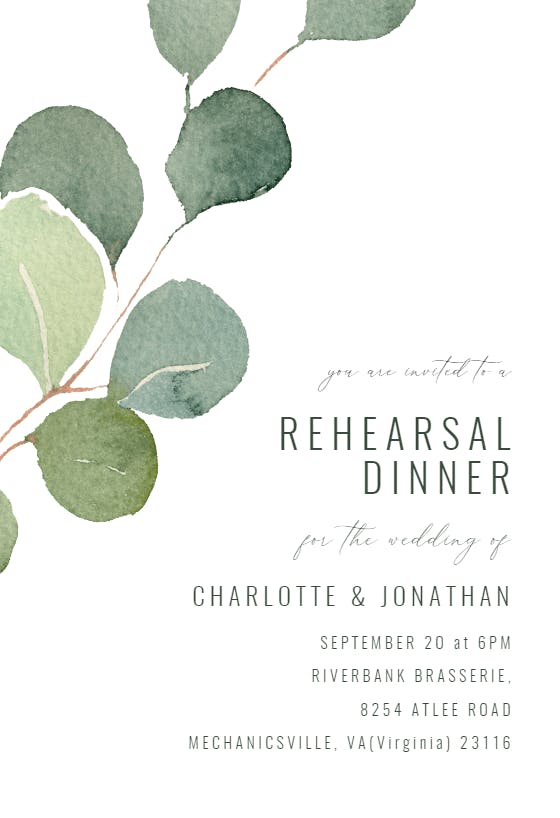 Eucalyptus leaves - rehearsal dinner party invitation