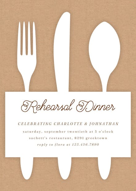 Fancy flatware - rehearsal dinner party invitation