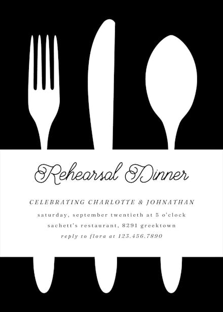 Fancy flatware - rehearsal dinner party invitation