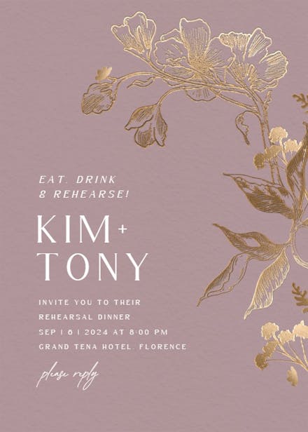 Golden orchid - rehearsal dinner party invitation