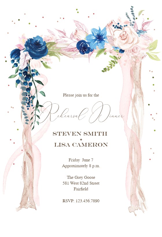 Floral canopy - rehearsal dinner party invitation