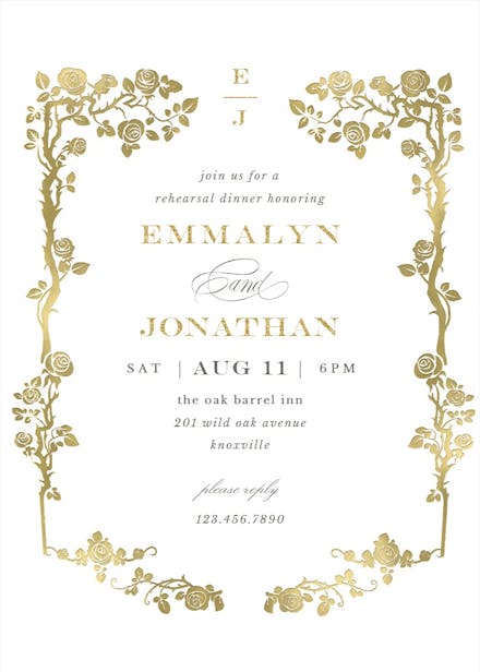 Floral frame - rehearsal dinner party invitation