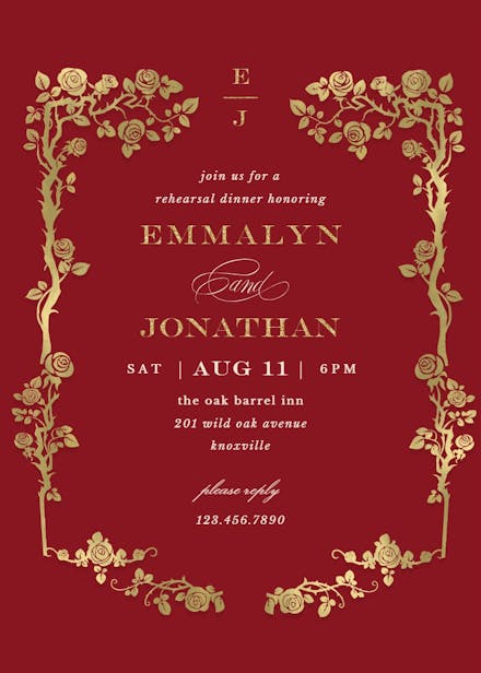 Floral frame - rehearsal dinner party invitation