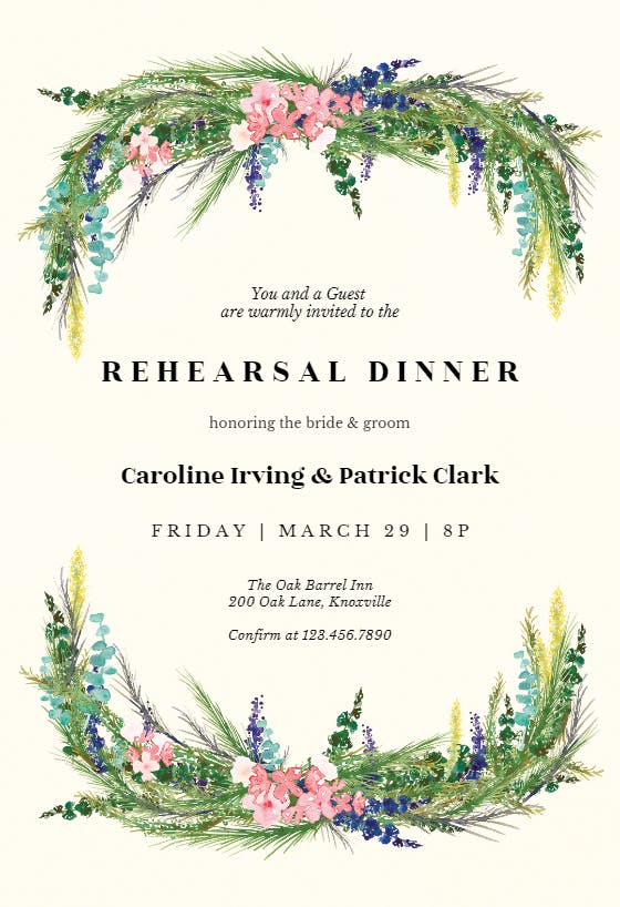 Floral pine - rehearsal dinner party invitation