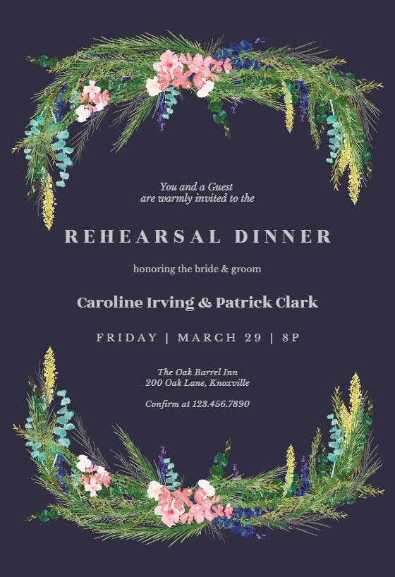 Floral pine - rehearsal dinner party invitation