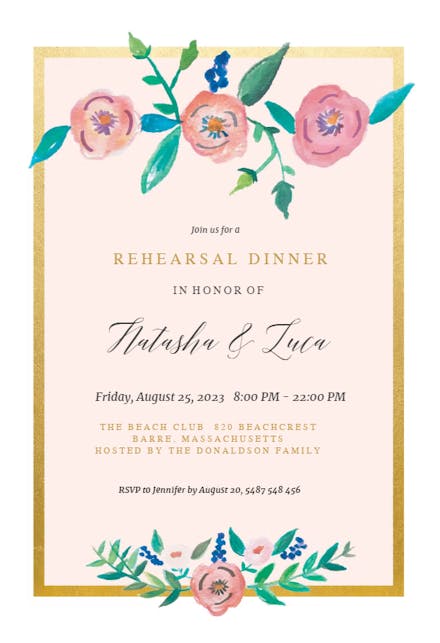 Flower on Gold - Rehearsal Dinner Party Invitation