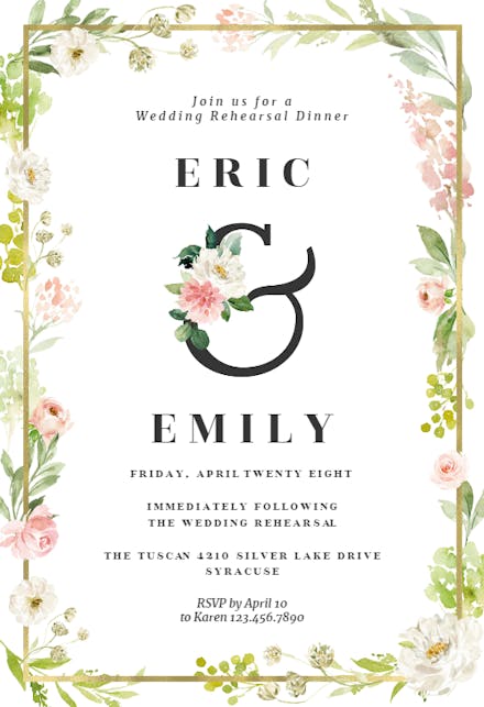 Frame and floral - Rehearsal Dinner Party Invitation