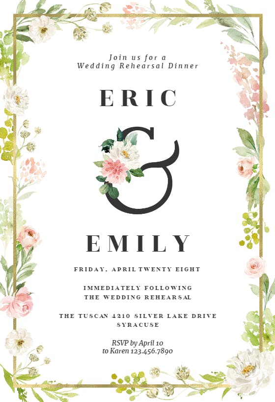 Frame and floral - rehearsal dinner party invitation