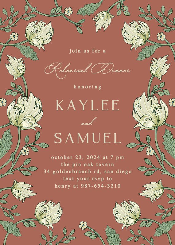 Gamma color flowers - rehearsal dinner party invitation