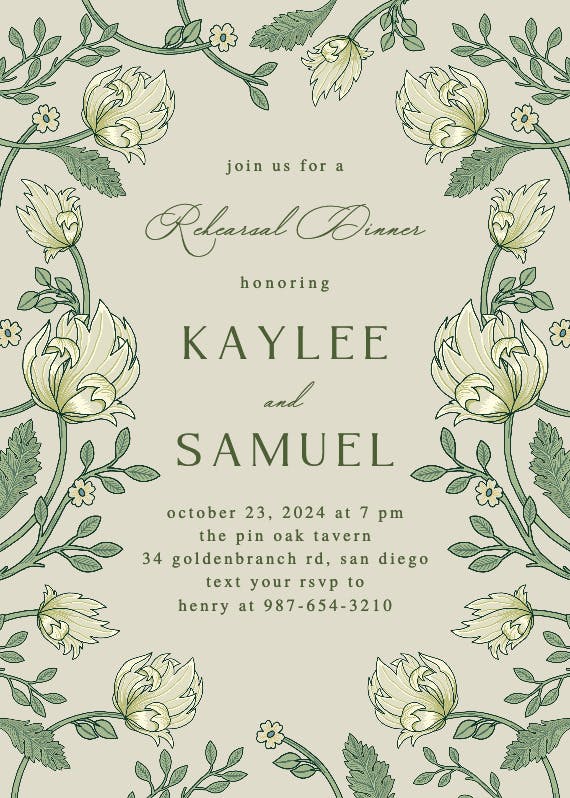 Gamma color flowers - rehearsal dinner party invitation