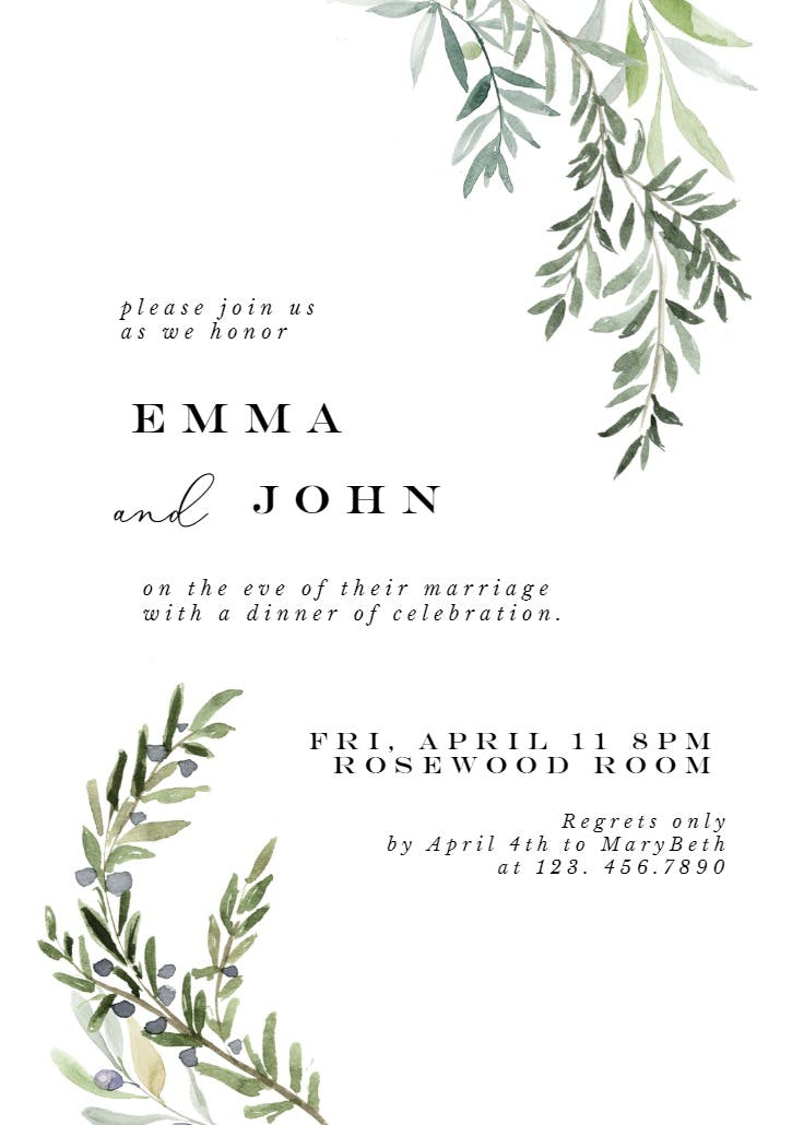 Gardens of delphi - rehearsal dinner party invitation