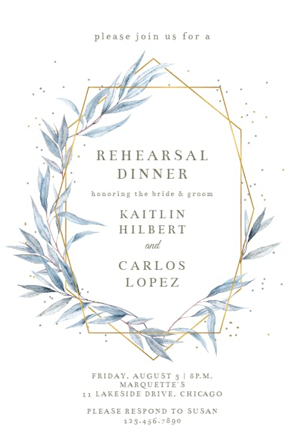 Geometric navy leaves - Rehearsal Dinner Party Invitation