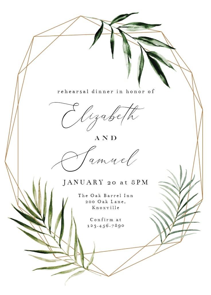 Geometric palms - rehearsal dinner party invitation