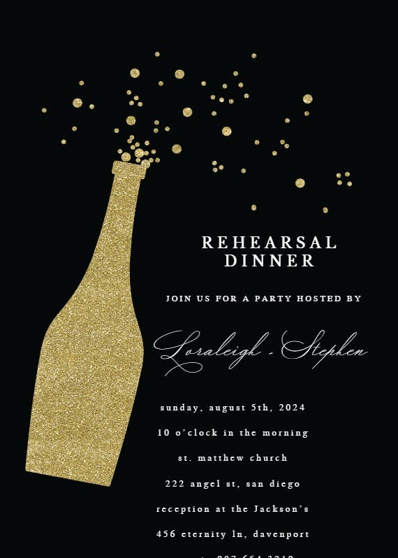 Glitter bubbly -  invitación para cena de ensayo