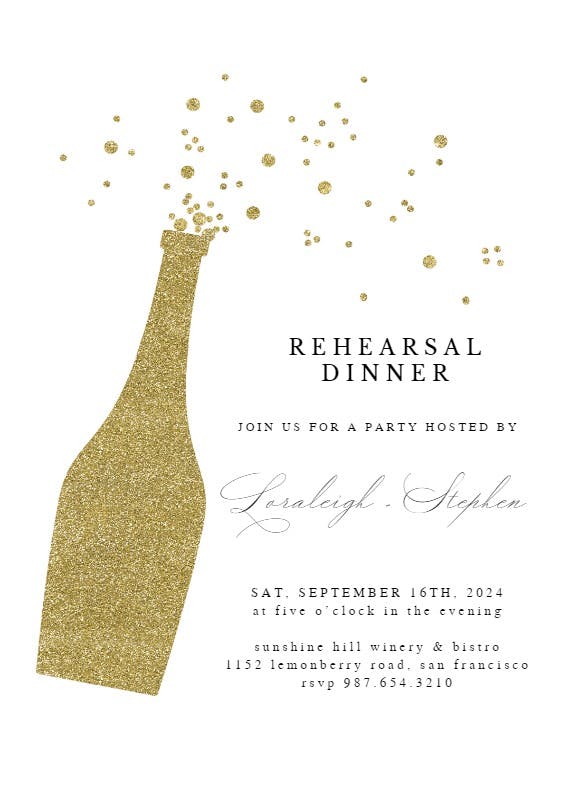 Glitter bubbly - rehearsal dinner party invitation