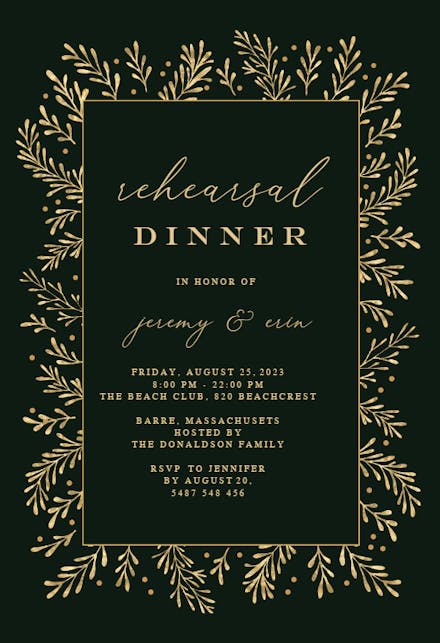 Gold Leaf Border - Rehearsal Dinner Party Invitation Template (Free ...