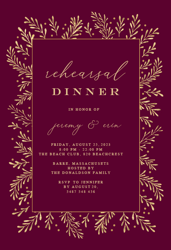 Gold Leaf Border - Rehearsal Dinner Party Invitation Template (Free ...