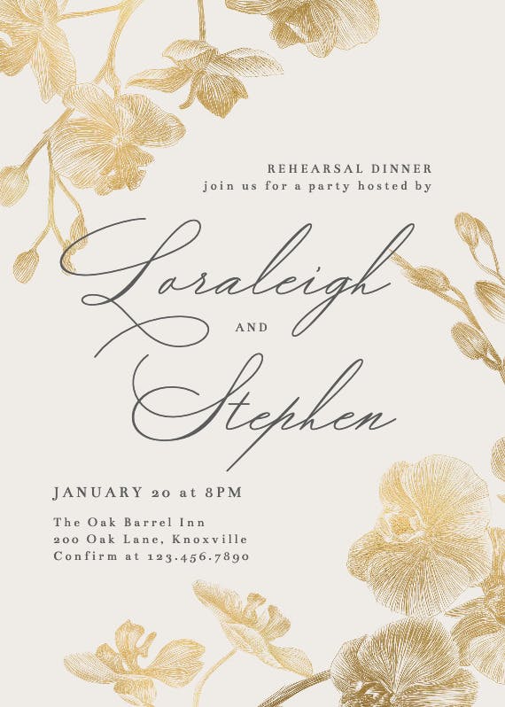 Gold orchids - dinner party invitation