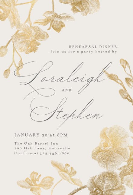 Gold Orchids - Rehearsal Dinner Party Invitation