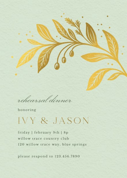 Golden flora - rehearsal dinner party invitation
